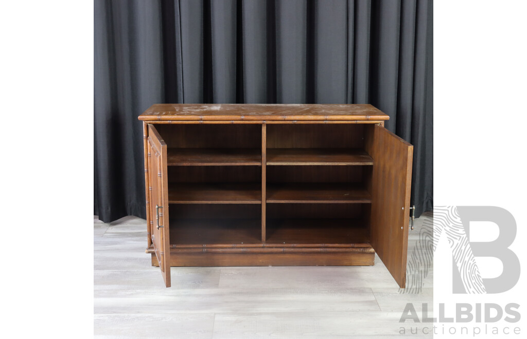 Vintage Timber Side Cabinet with Faux Bamboo Edging