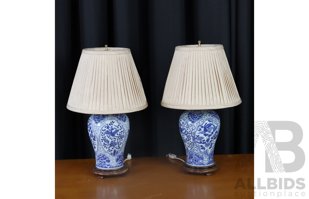 Pair of Chinese Blue and White Ceramic Table Lamps