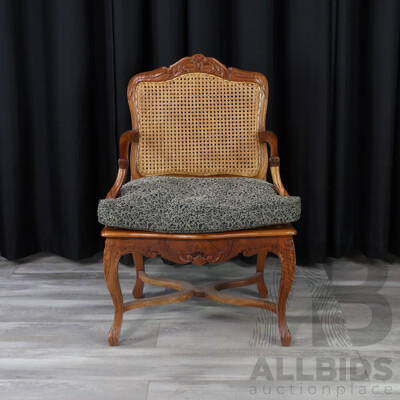 Good Reproduction French Style Carver with Double Rattan Back