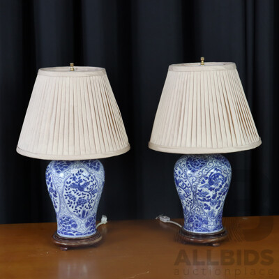 Pair of Chinese Blue and White Ceramic Table Lamps