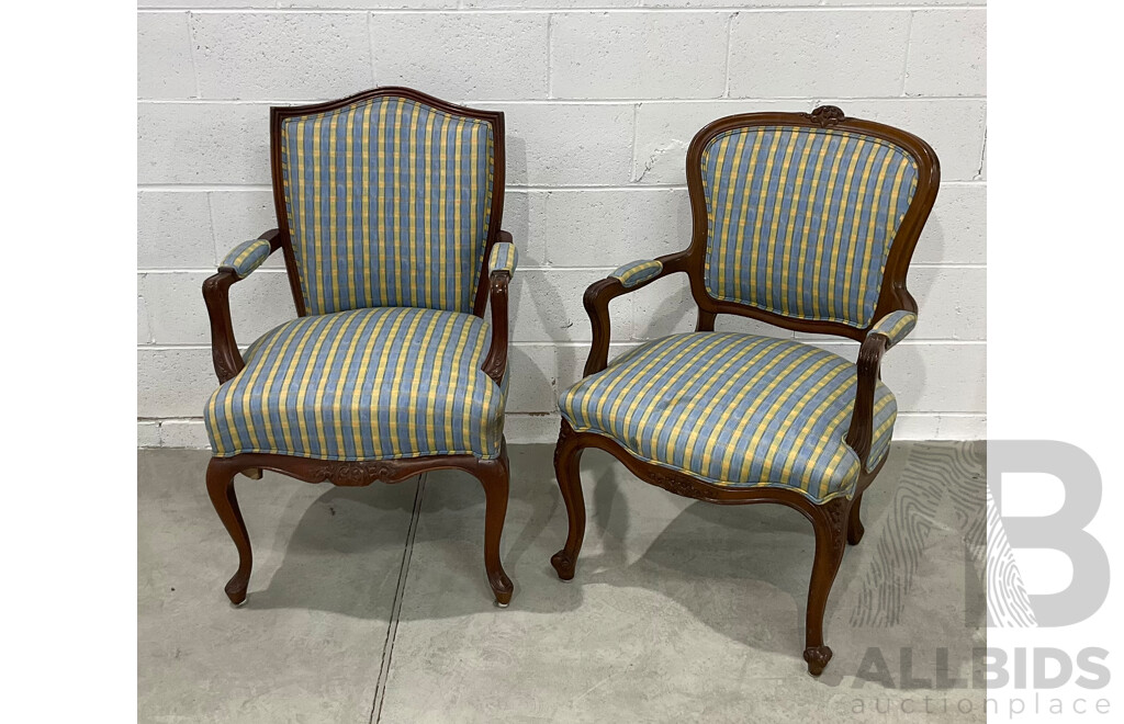 Near Pair of Carved French Style Fauteuil Armchairs