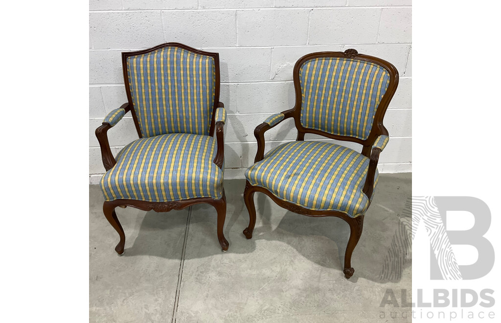 Near Pair of Carved French Style Fauteuil Armchairs