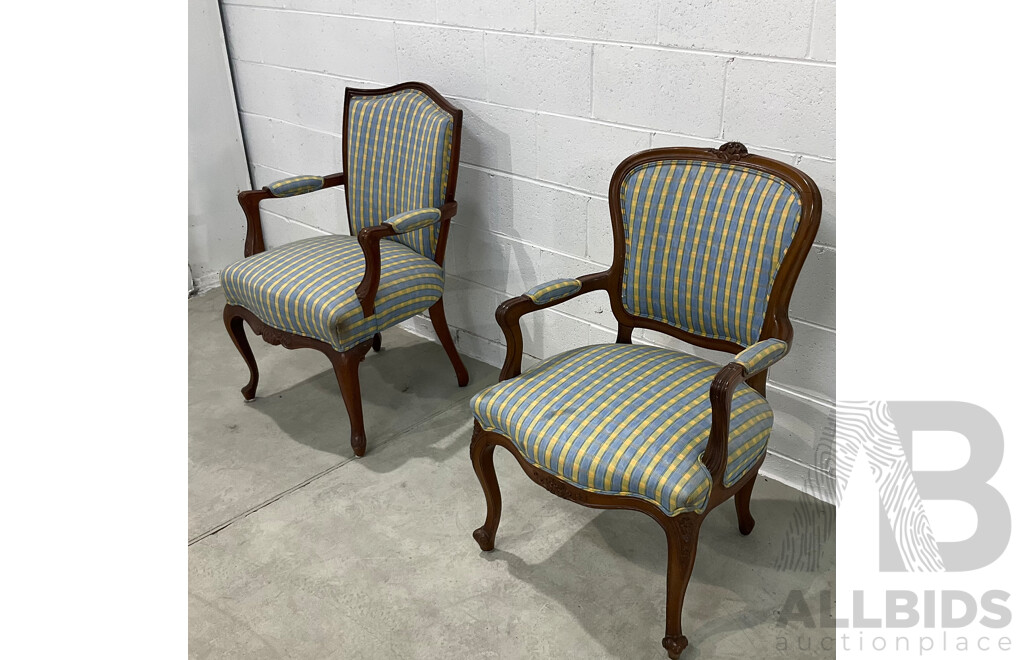 Near Pair of Carved French Style Fauteuil Armchairs