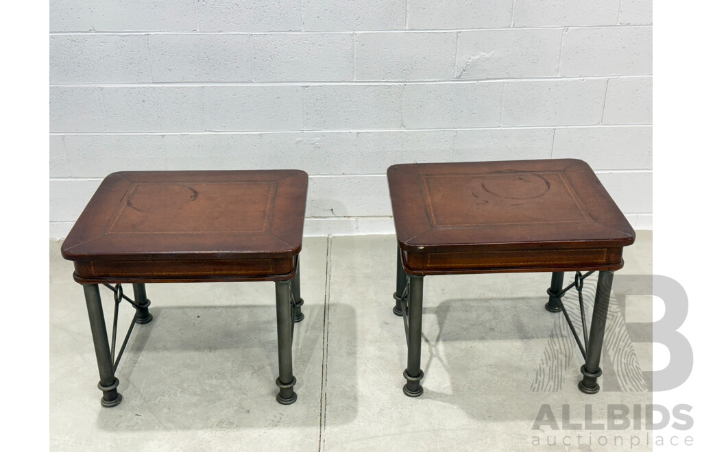 Pair of Maitland Smith Style Leather Bound Side Tables