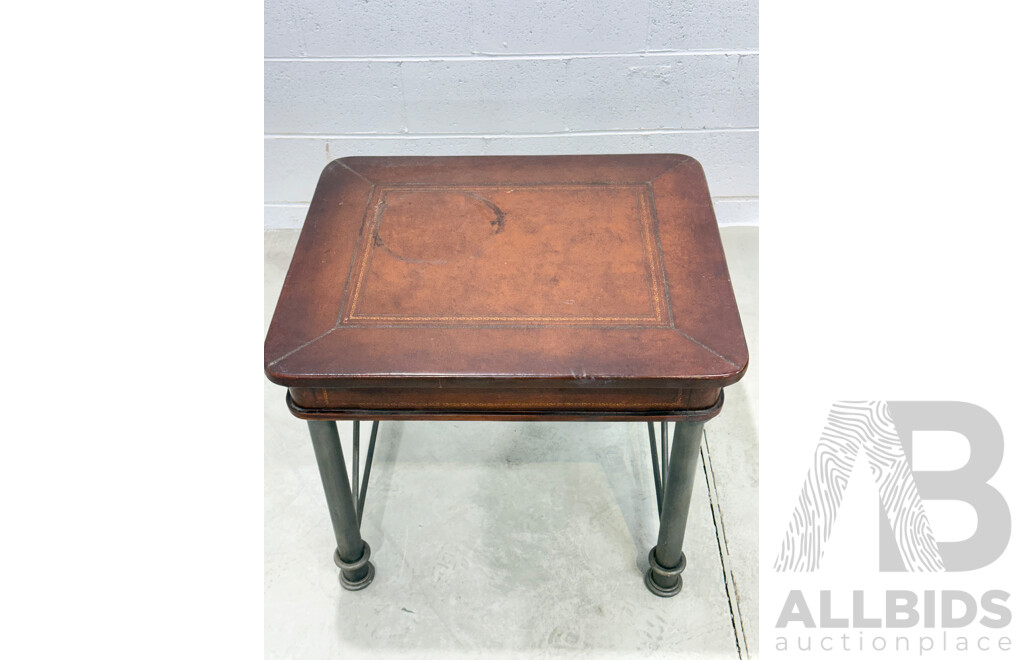 Pair of Maitland Smith Style Leather Bound Side Tables