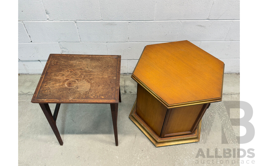 Mid Century Teak Side Table Together with Hexagonal Side Table