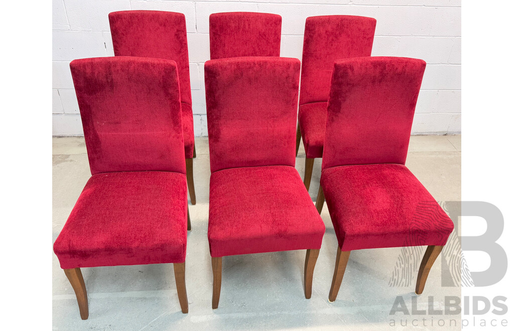 Set of Six Red Upholstered Dining Chairs