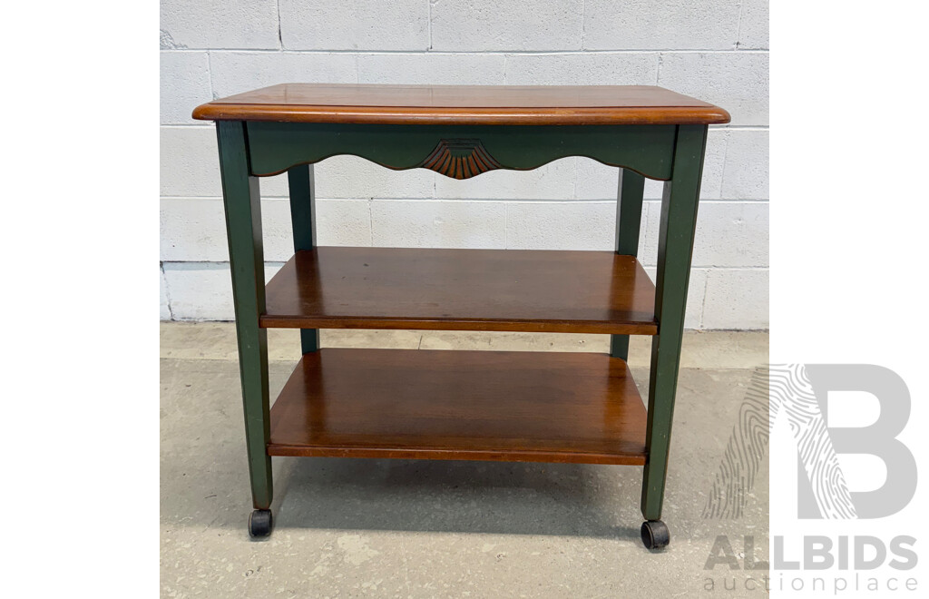 Distressed Sage Green Painted Timber Tea Trolley