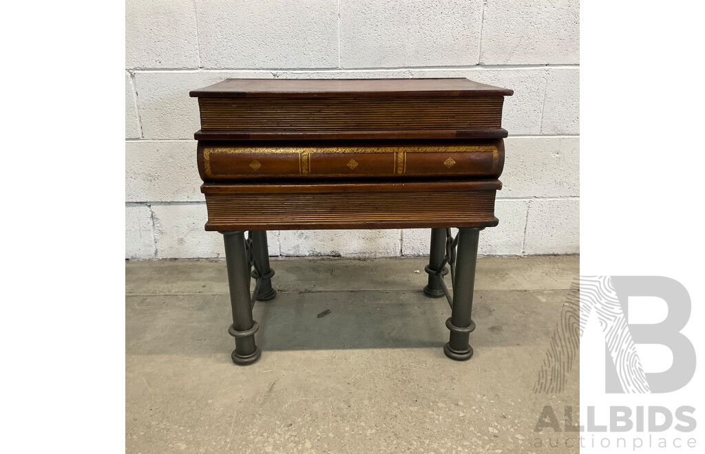 Leather Bound Book Form Side Table