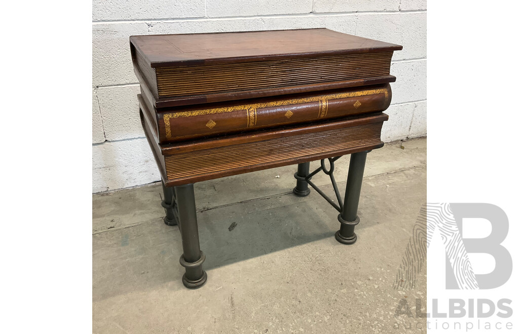 Leather Bound Book Form Side Table