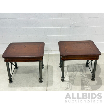 Pair of Maitland Smith Style Leather Bound Side Tables