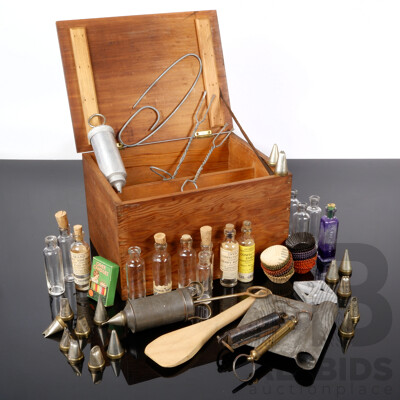 Vintage Cake Decorating Equipment Including Piping Injectors, Metal Piping Nozzles, Scales, Confectionary Essence Bottles Including White Wings, Invicta and More