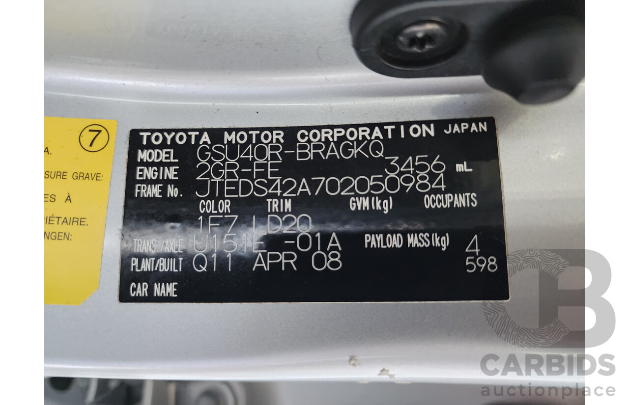 5/2008 Toyota Kluger Grande (fwd) GSU40R 4d Wagon Silver Or Chrome 3.5L