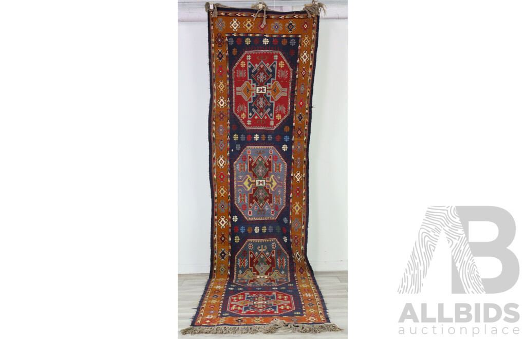 Hand Woven Indo Persian Soumak Wool Runner with Geometric Design