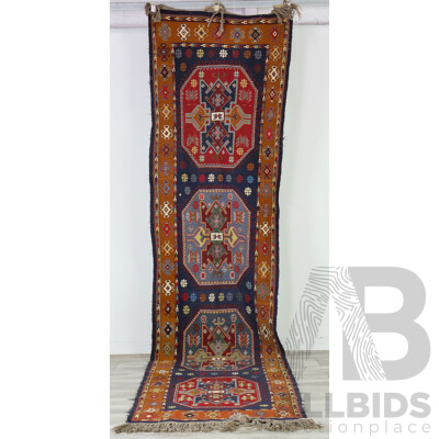 Hand Woven Indo Persian Soumak Wool Runner with Geometric Design