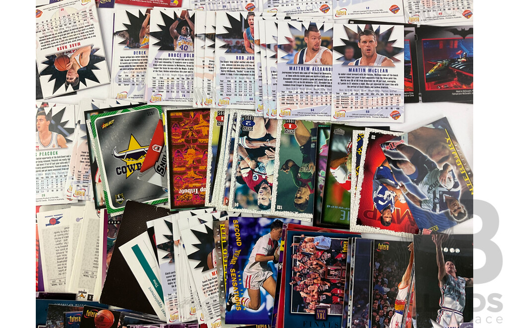 Collection of Futera 1990's NBL and Dynamic Marketing NRL Collector Cards Including Andrew Gaze, Cecil Exum, Billy Slater and Many More