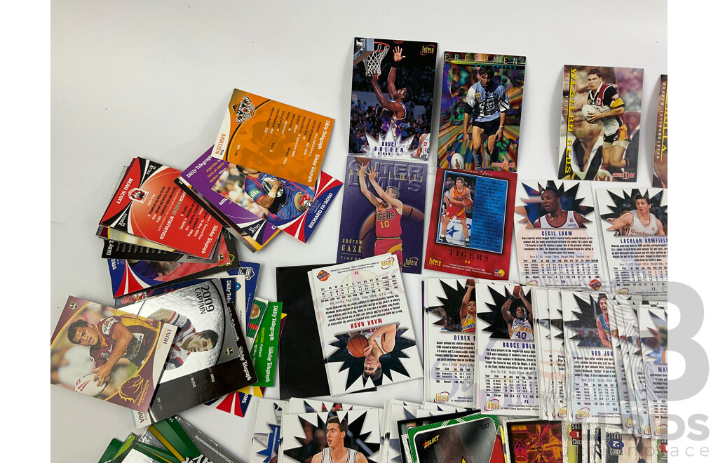 Collection of Futera 1990's NBL and Dynamic Marketing NRL Collector Cards Including Andrew Gaze, Cecil Exum, Billy Slater and Many More