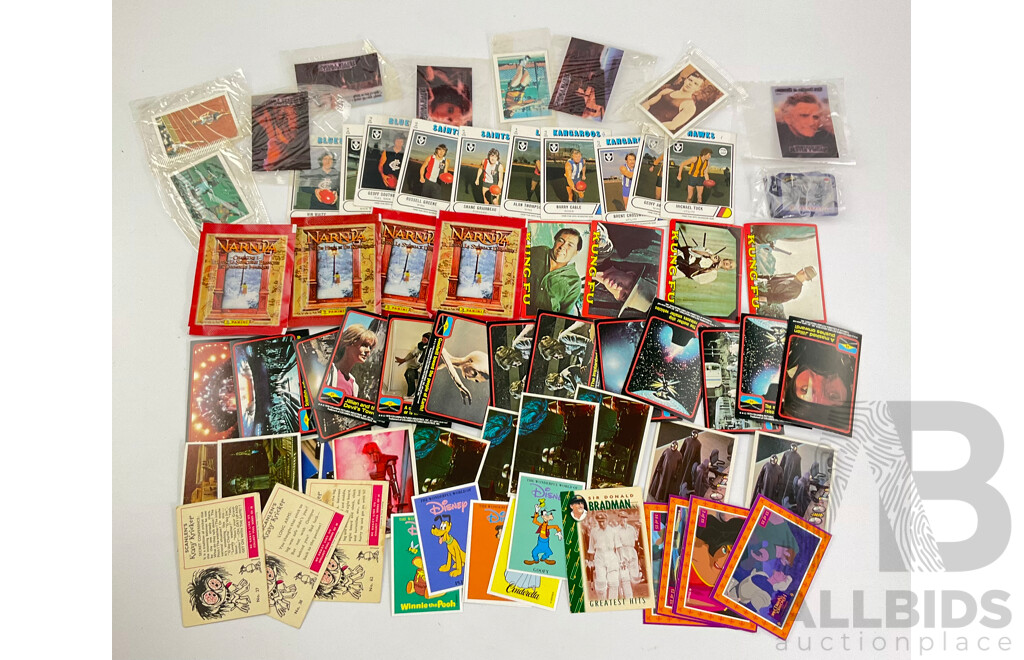 Vintage Collector Cards Including 1978 Encounters of the Third Kind, Kung Foo, Scanlans Krazy Kricket and VFL, White Wings Black Hole, Four Sealed Narnia Card Packs, Weet Bix Disney