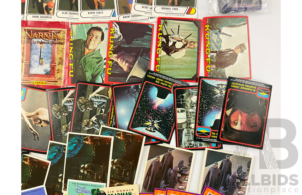 Vintage Collector Cards Including 1978 Encounters of the Third Kind, Kung Foo, Scanlans Krazy Kricket and VFL, White Wings Black Hole, Four Sealed Narnia Card Packs, Weet Bix Disney