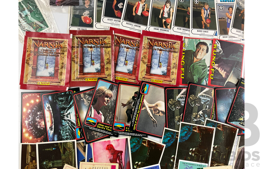 Vintage Collector Cards Including 1978 Encounters of the Third Kind, Kung Foo, Scanlans Krazy Kricket and VFL, White Wings Black Hole, Four Sealed Narnia Card Packs, Weet Bix Disney