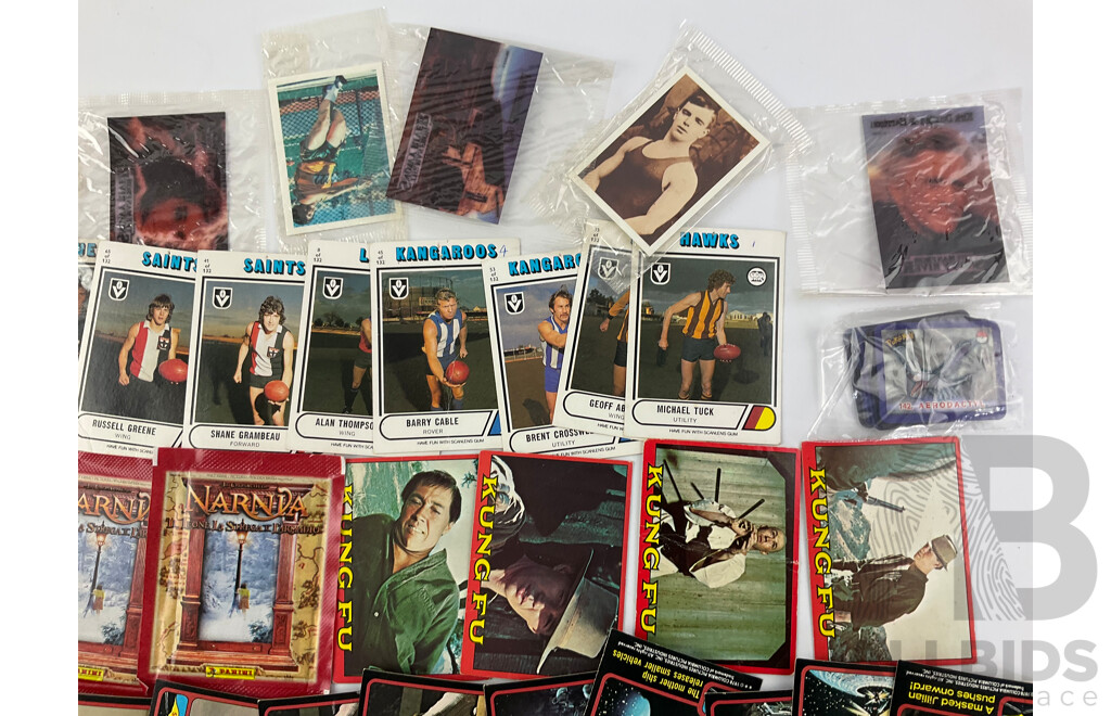 Vintage Collector Cards Including 1978 Encounters of the Third Kind, Kung Foo, Scanlans Krazy Kricket and VFL, White Wings Black Hole, Four Sealed Narnia Card Packs, Weet Bix Disney