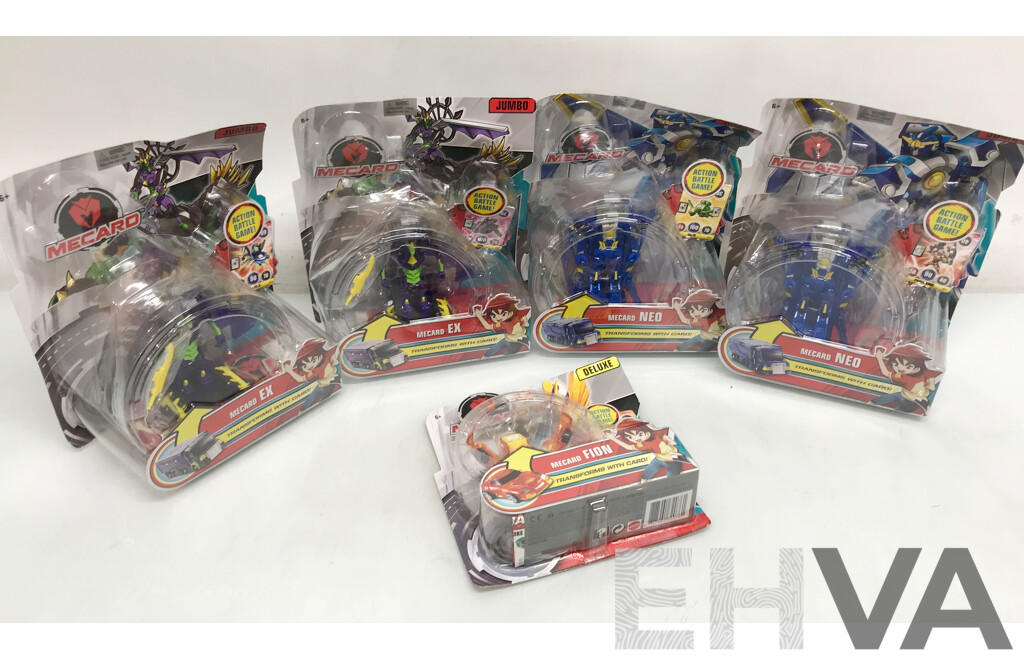 Assorted Mecard Battle Card Game with Transforming Mecardimal Figures - Lot of 5