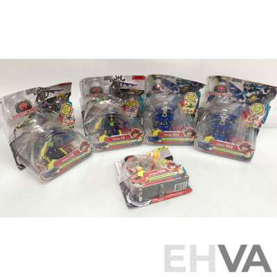 Assorted Mecard Battle Card Game with Transforming Mecardimal Figures - Lot of 5