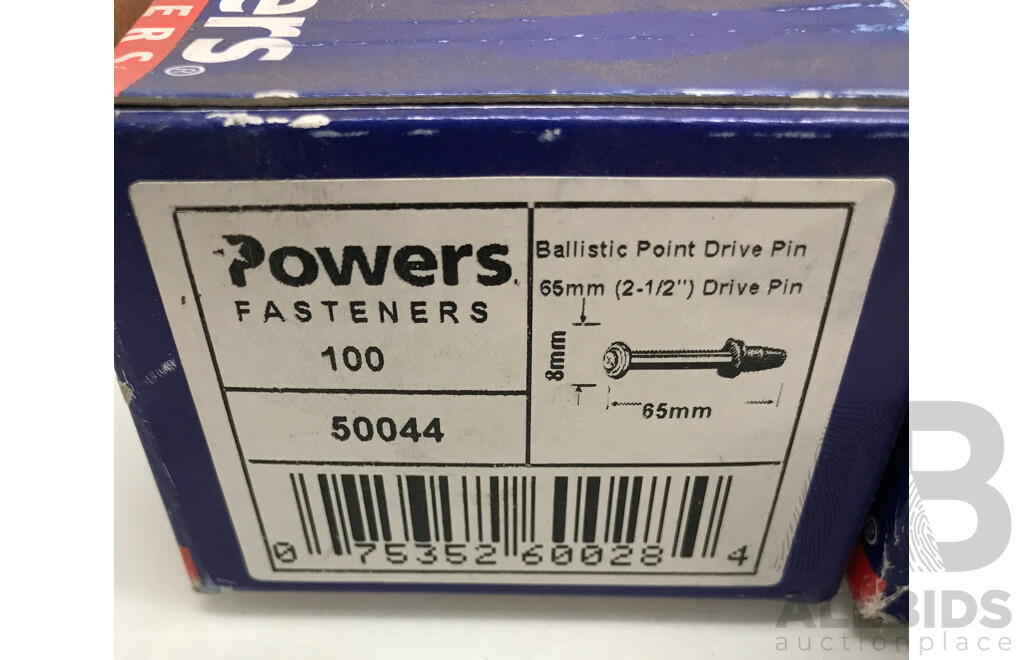 Powers Fasteners 100-Pack 3.7mm X 65mm Steel & Concrete Drive Pin- Lot of 19