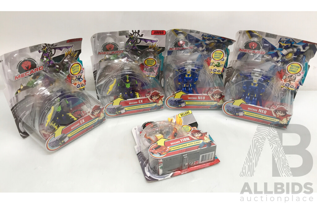 Assorted Mecard Battle Card Game with Transforming Mecardimal Figures - Lot of 5