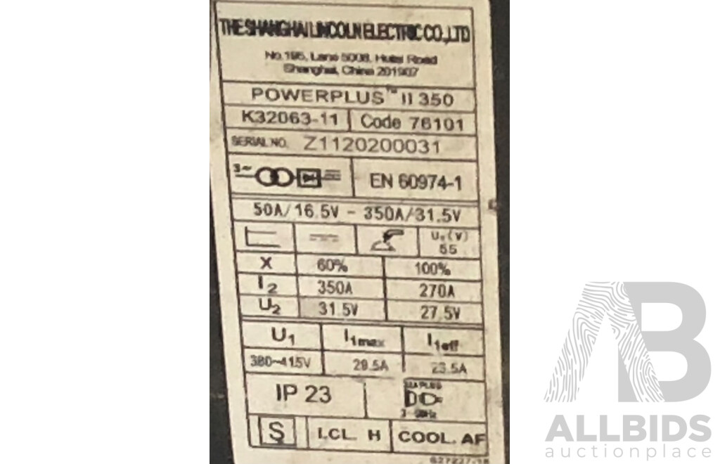 Lincoln Electric Powerplus II 350 Welder with PWF4GS Wire Feeder