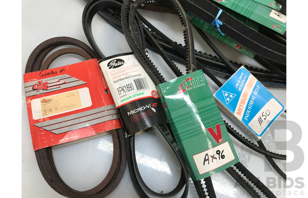 Assorted Lot of Drive Belts From Fenner, Mitsuboshi, Gates, and GA