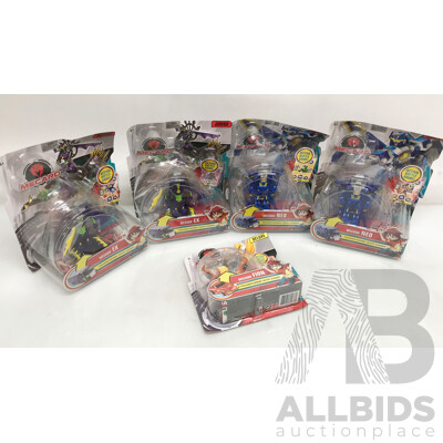 Assorted Mecard Battle Card Game with Transforming Mecardimal Figures - Lot of 5
