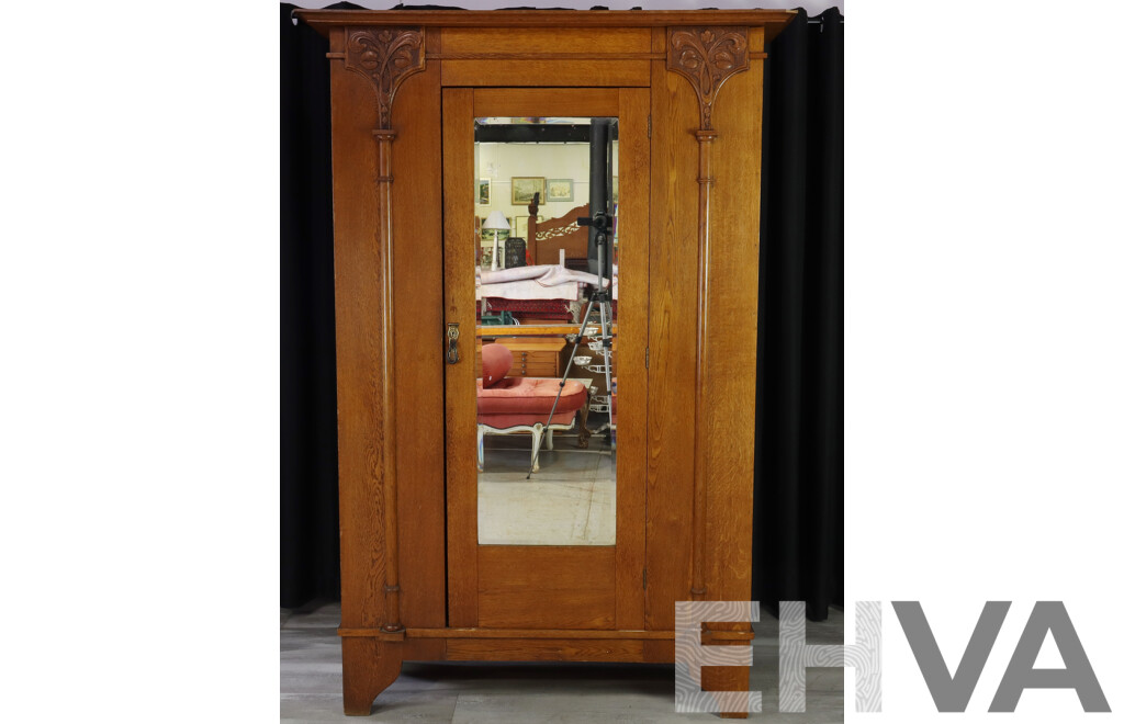 Good Art Nouveau Oak Single Door Robe by A.Hall & Co