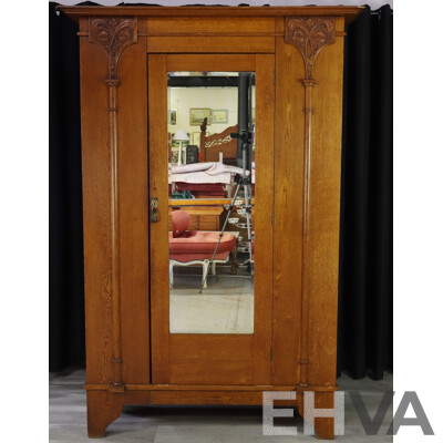 Good Art Nouveau Oak Single Door Robe by A.Hall & Co