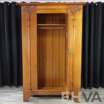 Good Art Nouveau Oak Single Door Robe by A.Hall & Co