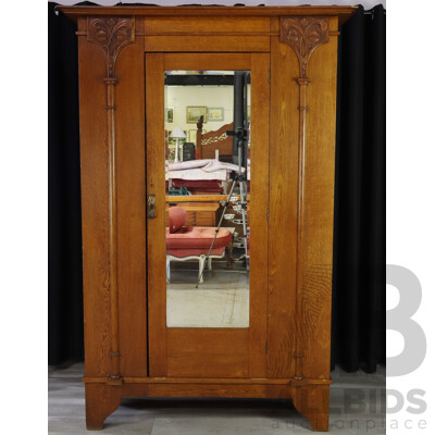 Good Art Nouveau Oak Single Door Robe by A.Hall & Co