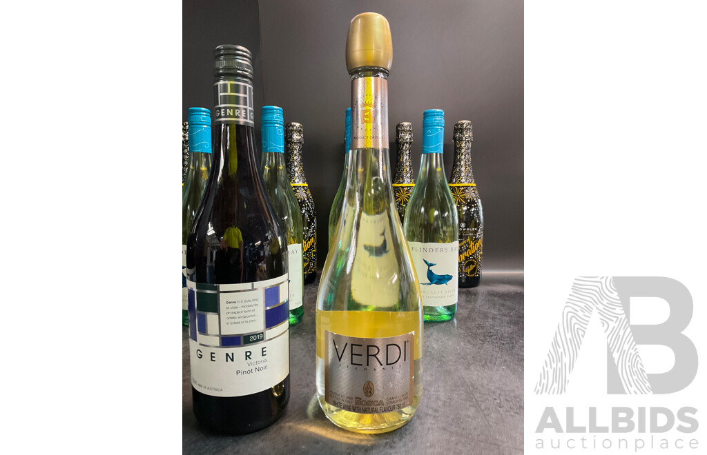 Assorted Wine - Yellowglen Yellow Brut Cuvée NV (x7), Flinders Bay (x6), Genre Pinot Noir (x3) & Verdi Spumanter - Lot of 17 - ORP $199.99