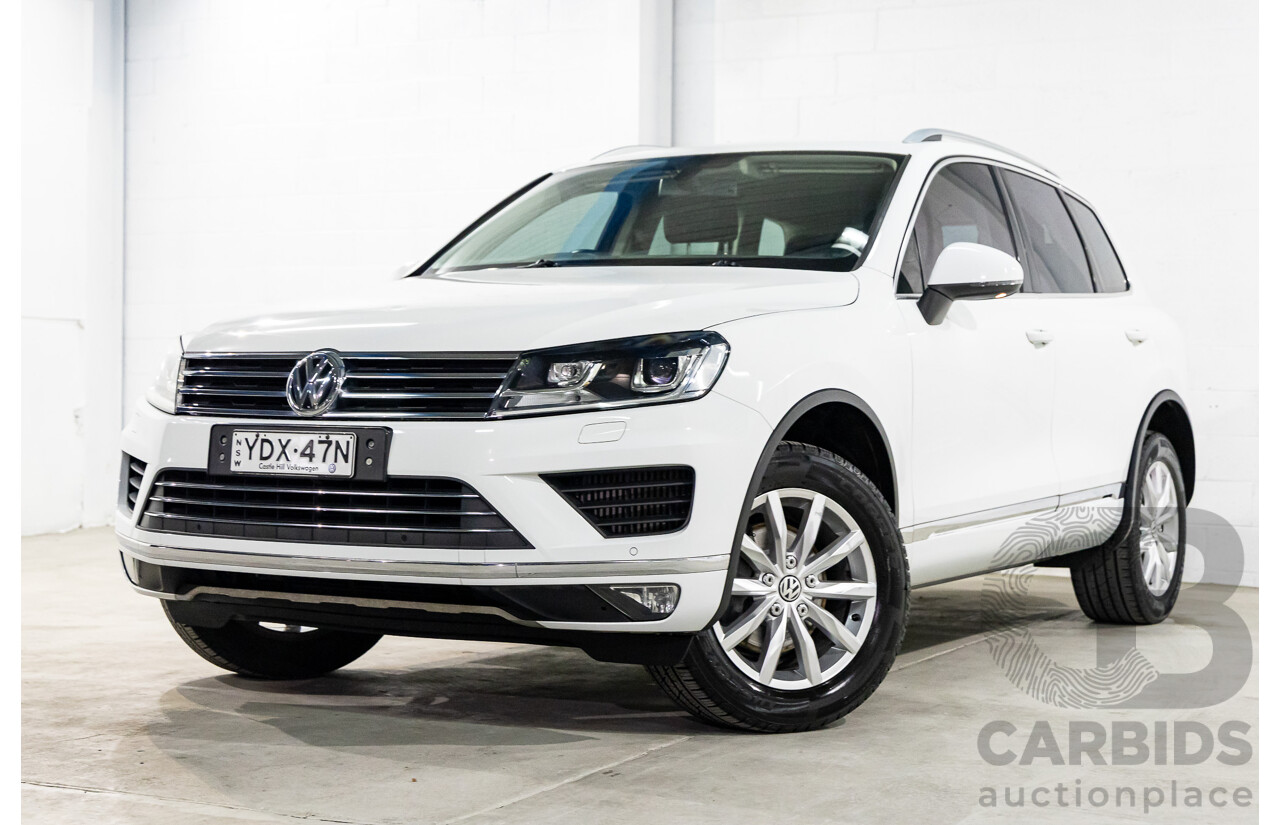 08/2016 Volkswagen Touareg 150 TDI (AWD) 7P MY17 4d Wagon Pure White Turbo Diesel 3.0L