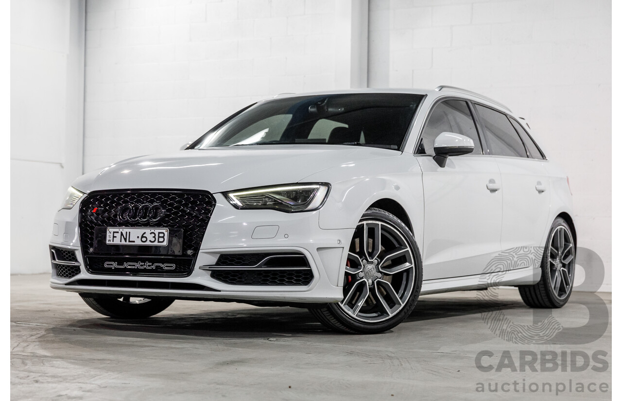 10/2014 Audi S3 Sportback 2.0 TFSI Quattro 8V MY14 5d Hatchback Glacier White Metallic Turbo 2.0L