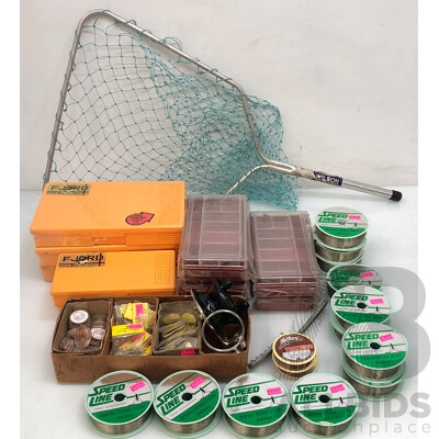 Fishing Gear - Tackle Boxes, Fishing Lines, Rings Landing Net and Scaler - New