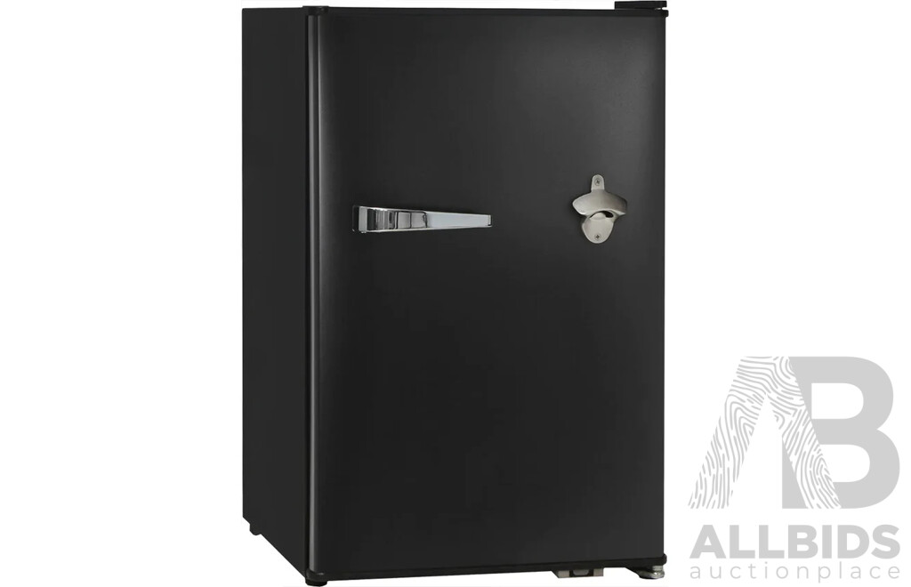 Schmick 70L Retro Mini Bar Fridge W/Opener Solid Dr RHH Blk  - ORP $