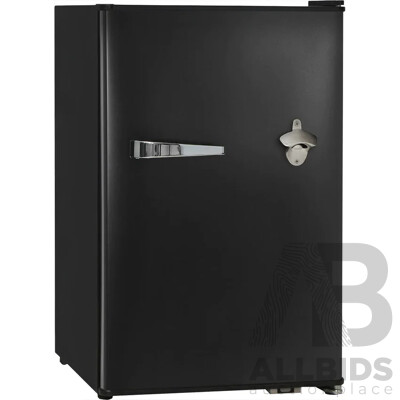 Schmick 70L Retro Mini Bar Fridge W/Opener Solid Dr RHH Blk  - ORP $