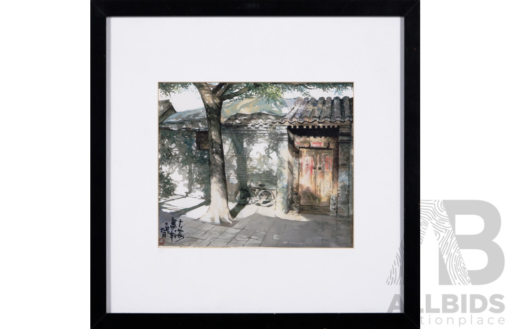 Artist Unknown, (Japanese School), Bicycle in Alleyway (2003), Watercolour, 38 x 38 cm (frame)