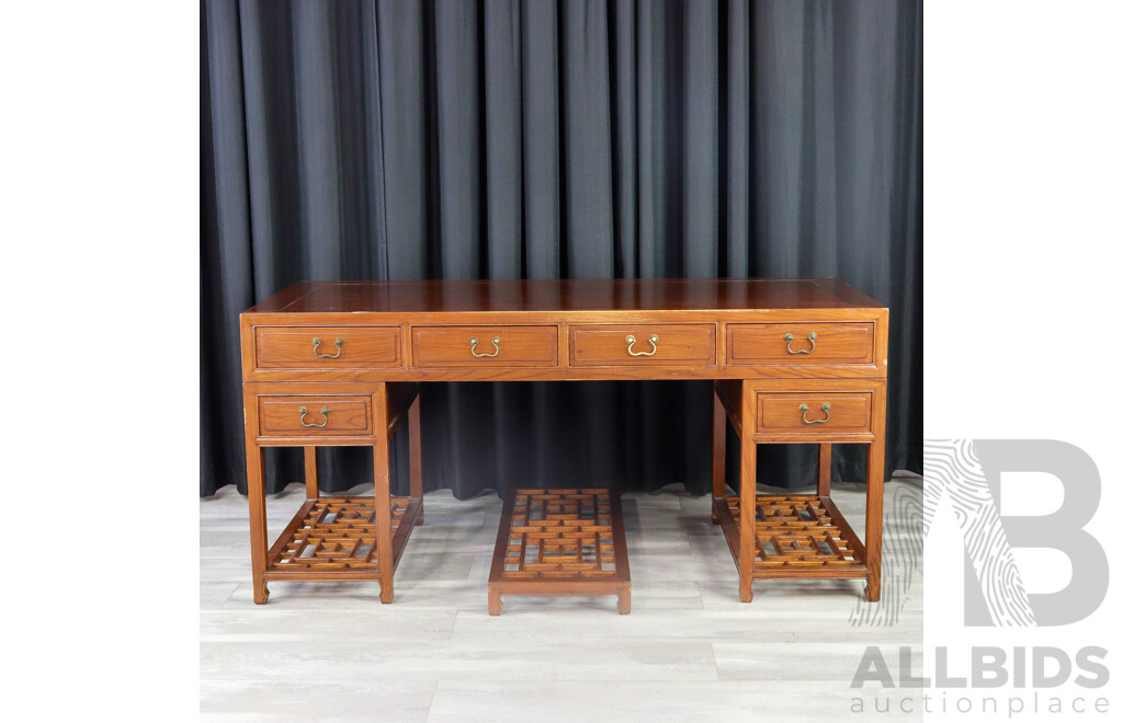 Chinese Elm Twin Pedestal Desk