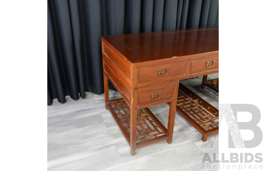 Chinese Elm Twin Pedestal Desk