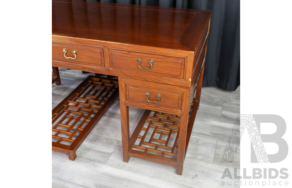 Chinese Elm Twin Pedestal Desk