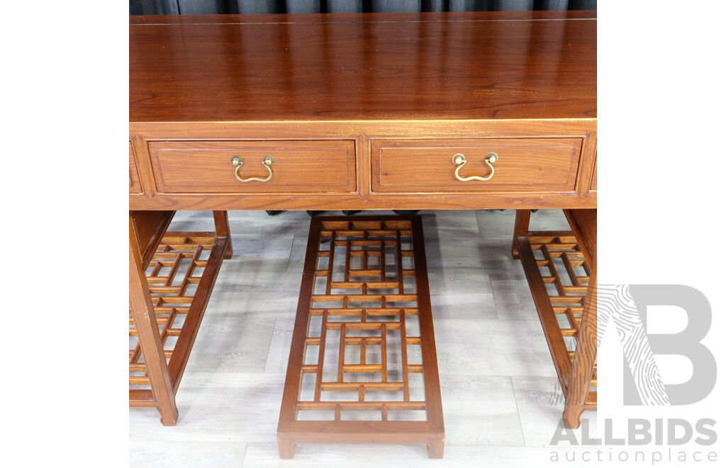 Chinese Elm Twin Pedestal Desk