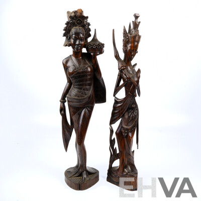 Two Finely Carved Indonesian Macassar Ebony Female Figures