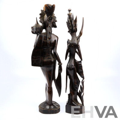 Two Finely Carved Indonesian Macassar Ebony Female Figures