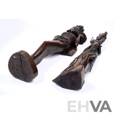 Two Finely Carved Indonesian Macassar Ebony Female Figures